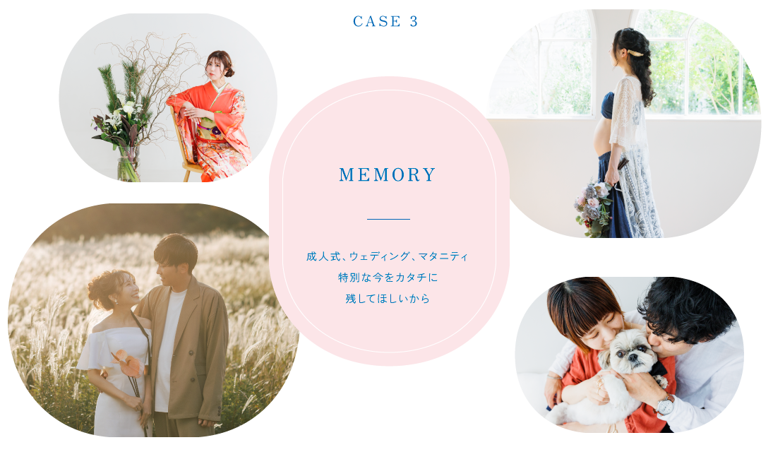 case3 MEMORY 成人式、ウェディング、マタニティ 特別ない合をカタチに残してほしいから